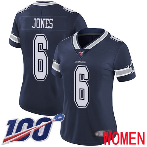 Women Dallas Cowboys Limited Navy Blue Chris Jones Home #6 100th Season Vapor Untouchable NFL Jersey